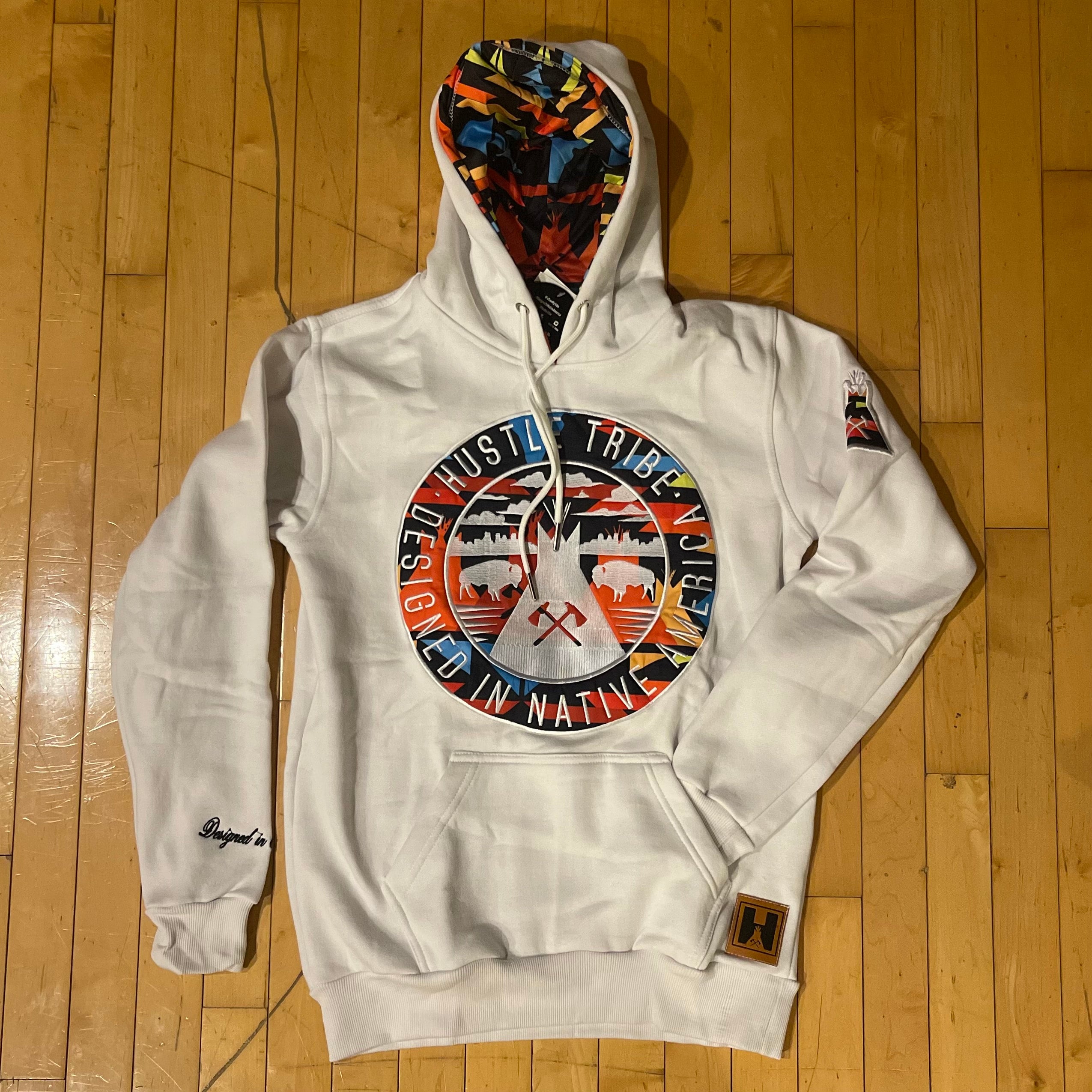 HT White Multi Embroidered Hoodie | Hustle Tribe